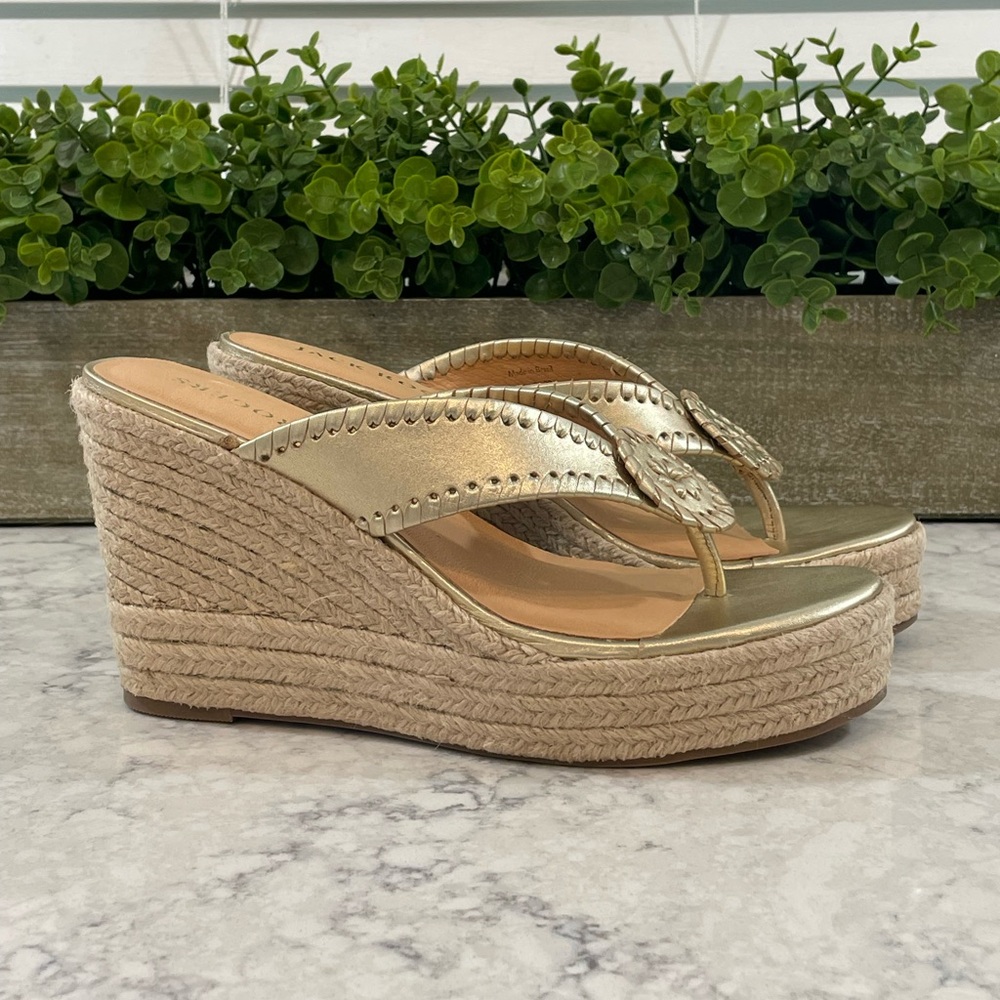 NIB Jack Rogers Rowan Platform Wedge Espadrilles, Sz 7 & 7.5, Platinum